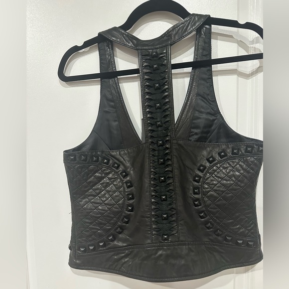Affliction “Black Premium” Genuine Leather Studded Moto Vest - Picture 6 of 7